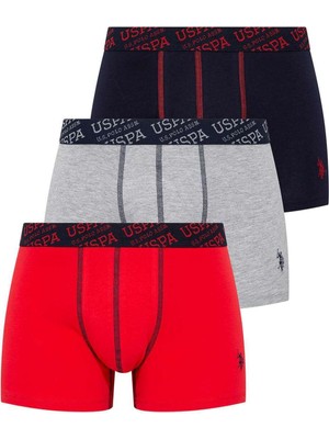 U.S. Polo Assn. Erkek Kırmızı - Gri Melanj - Lacivert 3'lü Boxer 80336