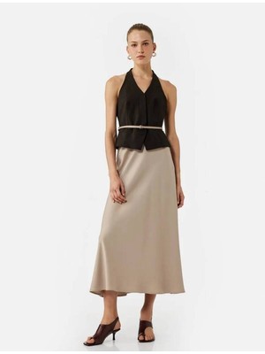 Koton Regular Fit Midi Boy Saten Kloş Etek