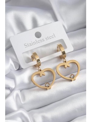 Renas Store 316L Çelik Gold Renk Model Zirkon Taş Detay Kadın Küpe - TJ-BKP8120