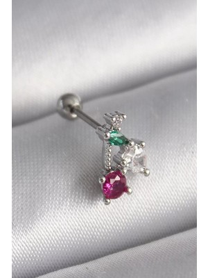 Renas Store 316L Çelik Gümüş Renk Zirkon Taşlı Tragus Piercing - TJ-PR1227