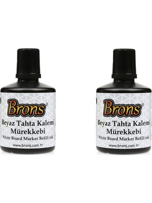 Brons 100 cc Siyah Beyaz Tahta Kalemi Mürekkebi BR-353 2'li Paket Sızdırmaz Kapaklı Ekonomik Sarf Malzemeler