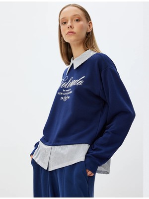 Koton Gömlek Yaka Lacivert Kadın Sweatshırt 5WAL10450IK