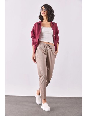 Alian Beli Lastikli Beach Pantolon-Kahverengi