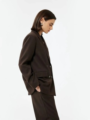 Koton Cepli Kruvaze Oversize Kahverengi Kadın Blazer Ceket 6WAK50018PW