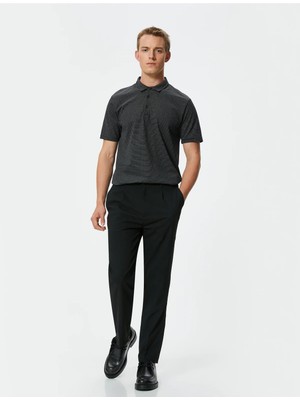 Koton Polo Yaka Tişört Kısa Kollu Düğmeli Dokulu - Koton - 4SAM10093MK - Siyah - S
