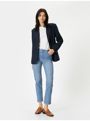 Koton Yüksek Bel Dar Paça Slim Fit Indigo Kadın Denim Pantolon 4SAL40314MD
