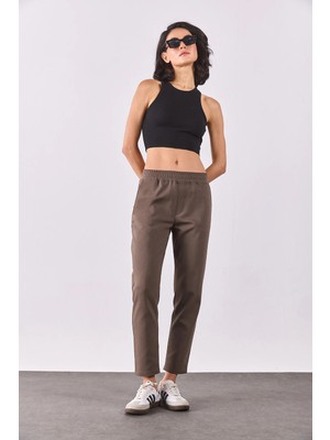 Alian Beli Lastikli Smart Pantolon-Vizon