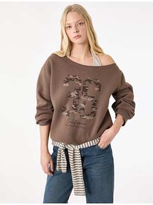Koton Üç Iplik Şardonlu Uzun Kollu Baskılı Halter Yaka Sweatshirt