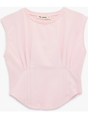Koton Dikiş Detaylı Crop Pembe Kadın T-Shirt 6SAL10009IK