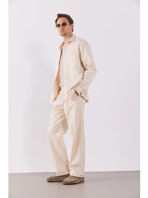 Steve Baggy Fit Beli Lastikli Naturel Pantolon-Naturel