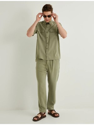 Koton Gabardin Pantolon Beli Bağcıklı Cep Detaylı - Koton - 4SAM40046HW - Haki - 40