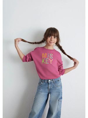Mavi Kız Çocuk Mickey Baskılı Pembe Sweatshirt Uzun Kol Rahat Kalıp 7S10142-71085