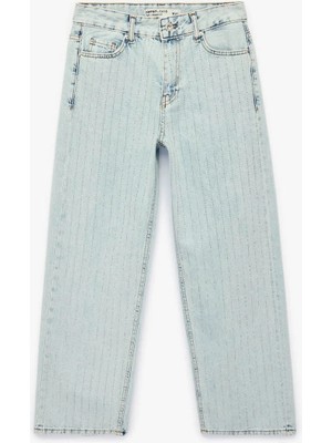 Koton Straight Taşlı Mavi Kadın Jean Pantolon 6SAL40024MD