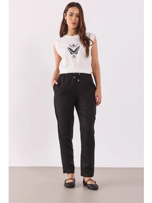 Alian Beli Lastikli Beach Pantolon(Tencel)(Tm)-Siyah