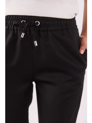 Alian Beli Lastikli Beach Pantolon(Tencel)(Tm)-Siyah