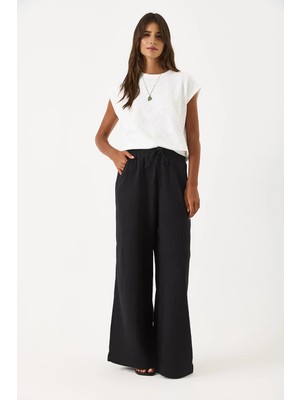 Gigi Yüksek Bel Wide Leg Müslin Pantolon-Siyah
