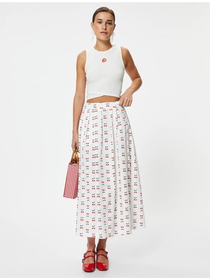 Koton x Tuba Ünsal - Çilek Baskılı Crop Atlet Asimetrik Kesim Slim Fit 4SAK10073UK