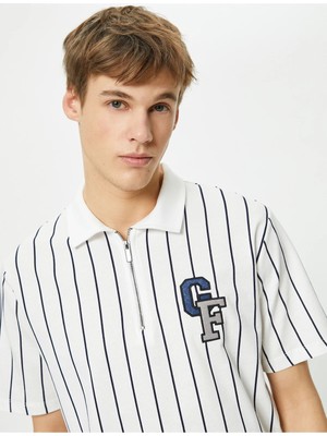 Koton 4SAM10100MK Koton Erkek T-Shirt Beyaz Çizgili