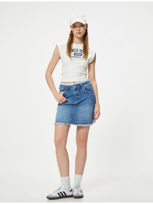Koton Mini Kot Etek Çift Bel Detaylı Düğmeli Rahat Kesim