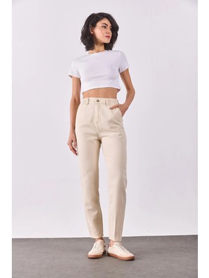 Norah Off White Beli Lastikli Jean Pantolon(Tencel)(Tm)-Off White