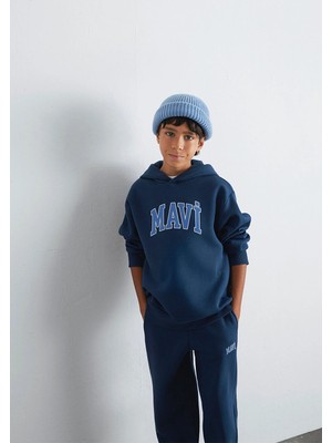 Mavi 6610110-70720 Mavi Logo Baskılı Lacivert Kapüşonlu Sweatshirt