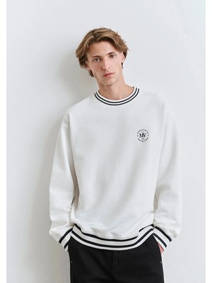 Mavi Şerit Detaylı Beyaz Sweatshirt 0S10378-70057