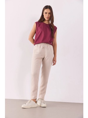 Alian Beli Lastikli Beach Pantolon(Tencel)(Tm)-Taş