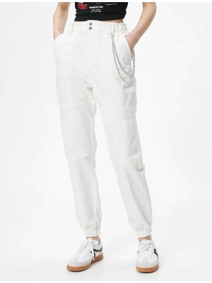 Koton Kargo Jogger Pantolon Zincir Detaylı Yüksek Bel Pamuklu