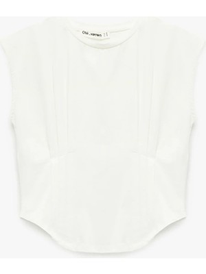 Koton Dikiş Detaylı Slim Fit Bisiklet Yaka Kolsuz Crop Tişört