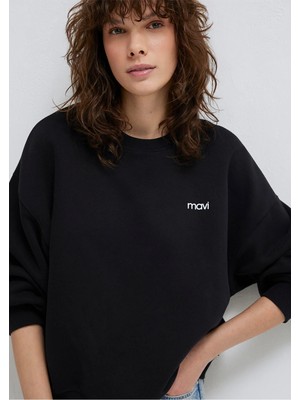 Mavi Kadın Siyah Logo Baskılı Uzun Kol Sweatshirt 1S10490-900