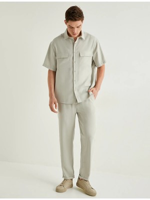Koton Gabardin Pantolon Beli Bağcıklı Cep Detaylı - Koton - 4SAM40046HW - Gri - 42