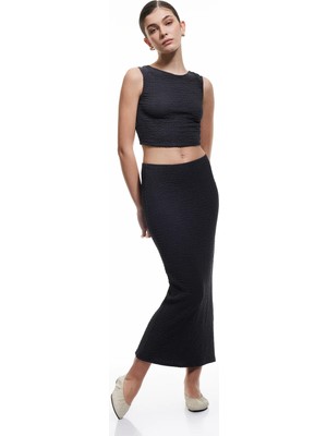 Koton Standart Bel Slim Fit Dokulu Midi Boy Kalem Etek