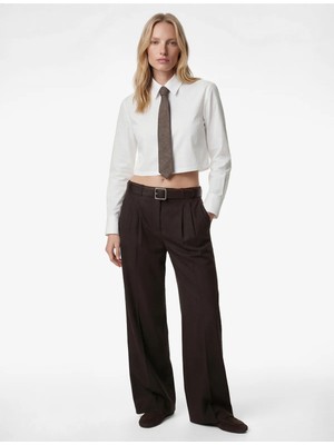 Koton Regular Fit Uzun Kollu Klasik Yaka Crop Gömlek
