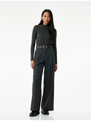 Kaşkorse Viskon Slim Fit Uzun Kollu Hafif Dik Yaka Tişört