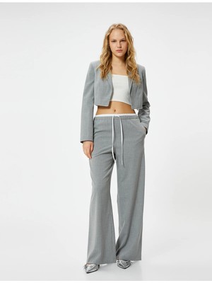 Koton Crop Blazer Ceket Fleto Cepli Viskon Karışımlı