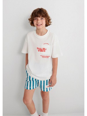 Mavi Baskılı Kırık Beyaz Erkek Çocuk T-Shirt M6610327-70057