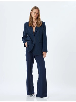 Koton 5Wak50025Pw 7S1 Lacivert Cızgılı Kadın Blazer Ceket