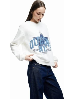 Koton Uzun Kollu Bisiklet Yaka Üç Iplik Şardonlu Baskılı Oversize Sweatshirt