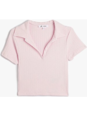 Koton Polo Yaka Crop Tişört Kısa Kollu Ribanalı Pamuklu