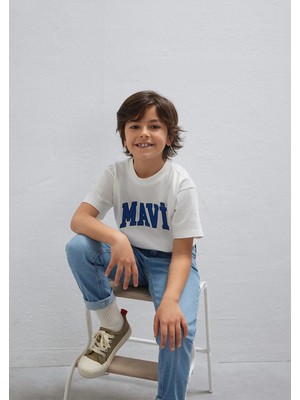 Mavi Mavi Logo Baskılı Ekru Tişört 6610418-70057