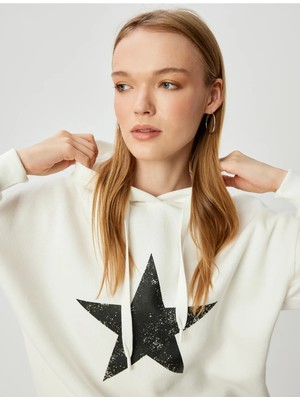 Koton Arkası Baskılı Oversize Sweatshirt Kapüşonlu Uzun Kollu