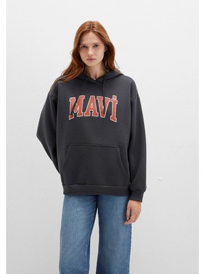 Mavi Mavi Logo Baskılı Kapüşonlu Antrasit Sweatshirt 1600361-80106