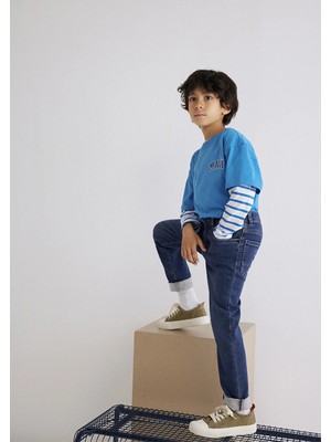 Mavi Tom Sporty Puslu Indigo Mavi Jean Pantolon Erkek Çocuk Dar Paça Cepli Model