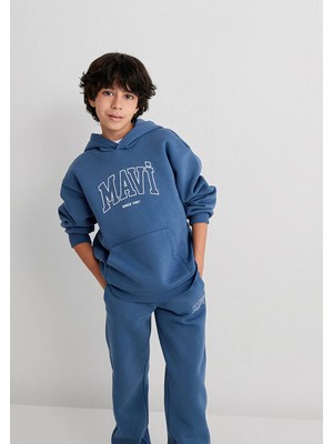Mavi Logo Baskılı Kapüşonlu Sweatshirt 4 - 5 Yaş Erkek Çocuk Mavi Renk Truvakar Kol 6S10052-70871