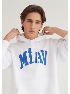 Mavi Miav Baskılı Kapüşonlu Beyaz Sweatshirt 0S10122-620