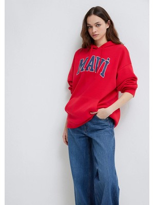 Mavi Mavi Logo Baskılı Kapüşonlu Kırmızı Sweatshirt 1600361-82054