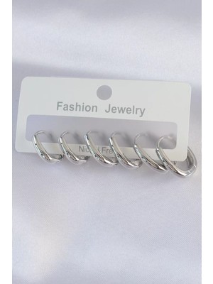 Uravas Store Pirinç Gümüş Renk Oval Küpe Seti - TJ-BKP8999