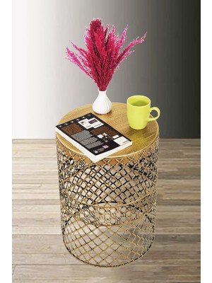 Venon Aydınlatma Metal Modern Sehpa (350X480) Siyah Sarı Patine Derinlik 35 cm Yükseklik 48 cm