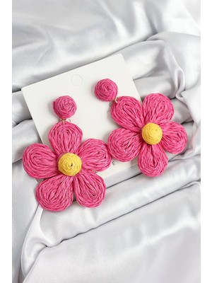Renas Store Pirinç Pembe Papatya Model Gold Renk Kadın Hasır Küpe - TJ-BKP10897