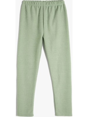 Koton Basic Fitilli Tayt Yeşil Renk Kız Çocuk Beli Lastikli Yumuşak Örme Kumaş